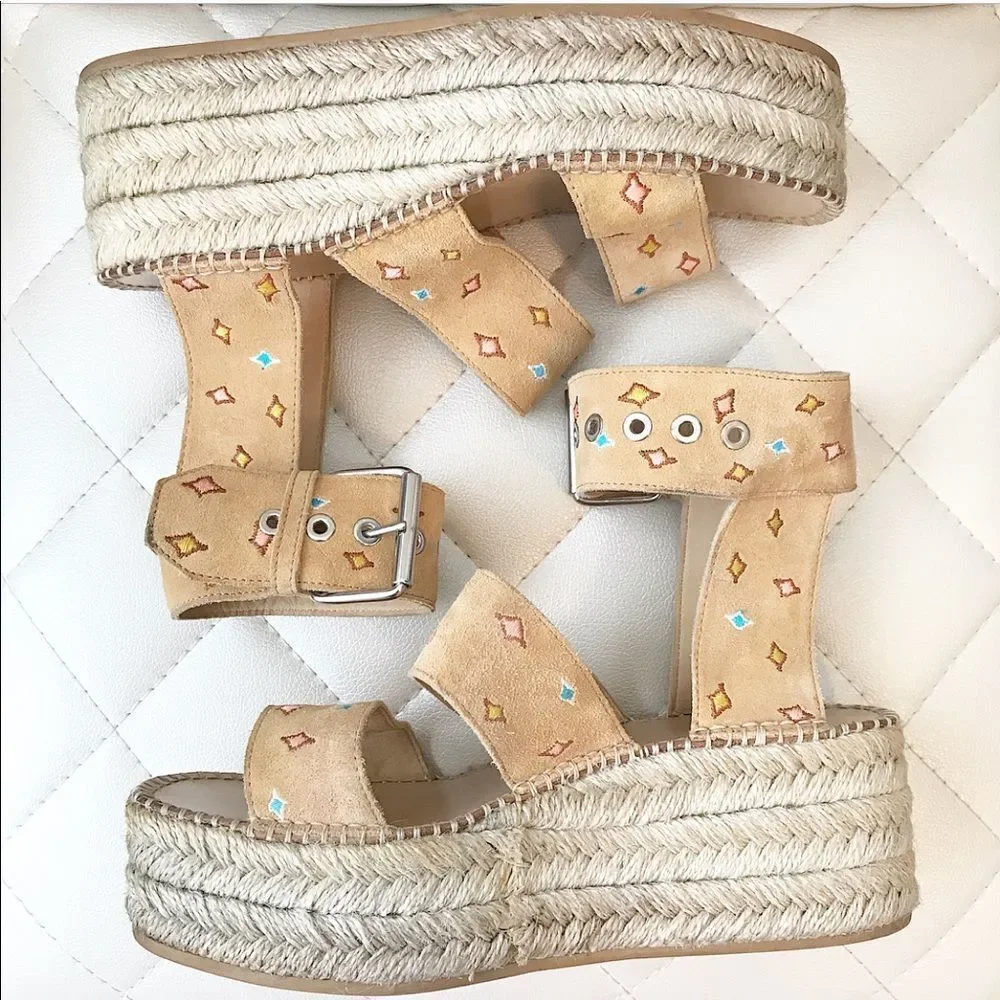 Rag & Bone 8.5 Tara Embroidered suede espadrille platform buckle southwestern